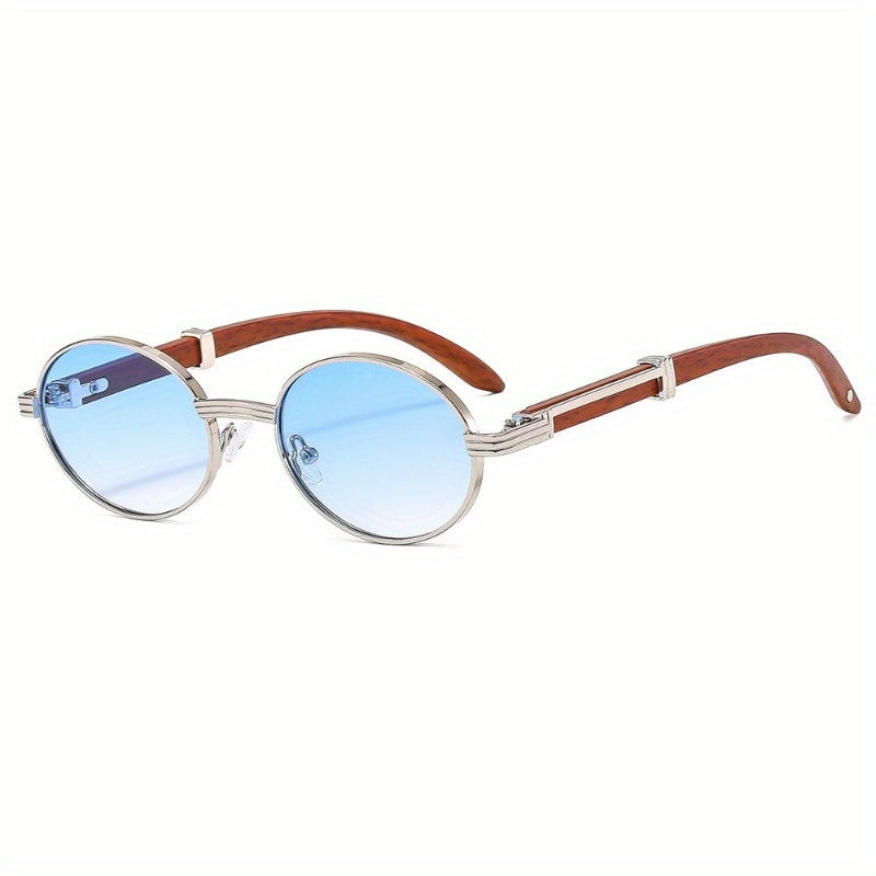Women's Retro Oval Fashion Glasses with Stylish Wood Grain Arms