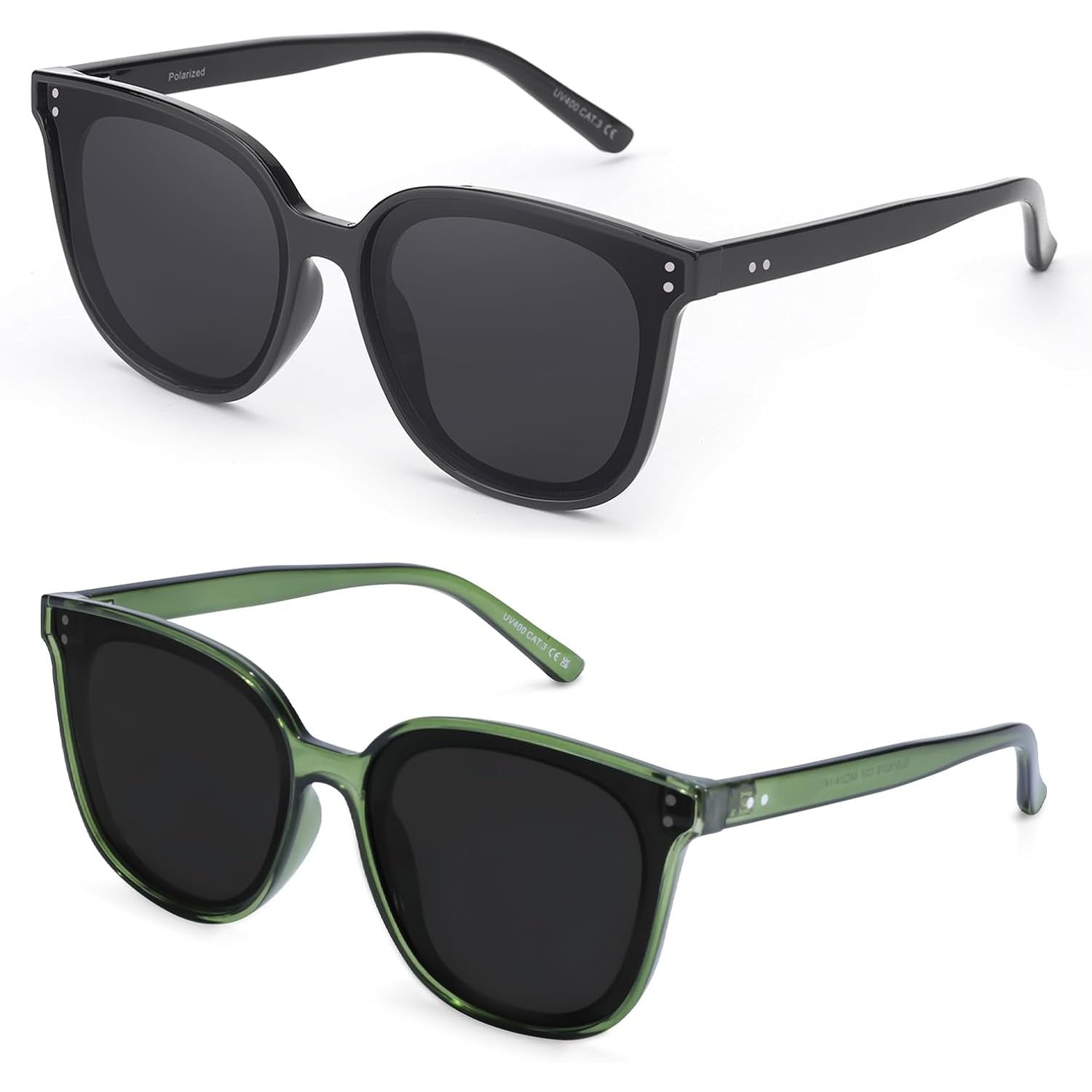 2pcs COOLEAR Polarized Cat Eye for Women, Rectangle Frame, TAC Lens