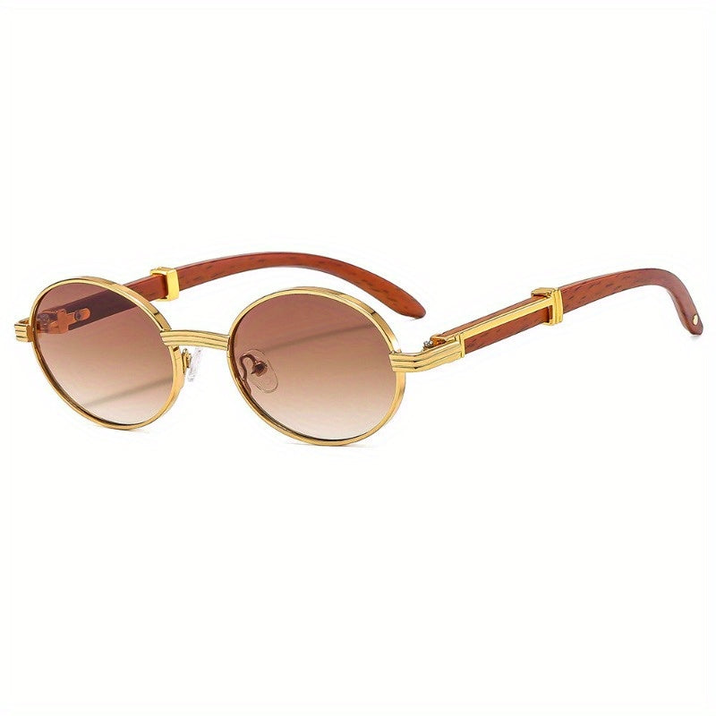 Women's Retro Oval Fashion Glasses with Stylish Wood Grain Arms