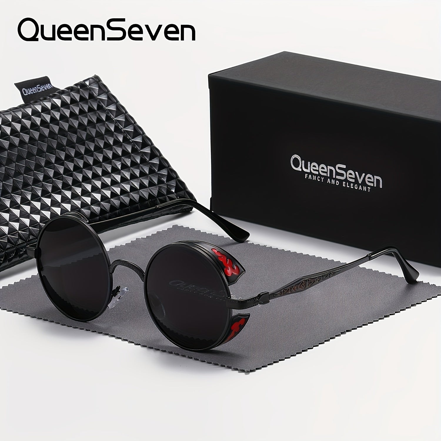 QueenSeven Retro Punk Oversized Fashion Glasses for Men & Women - High-End Metal Frame Orange-Yellow Gradient Lenses
