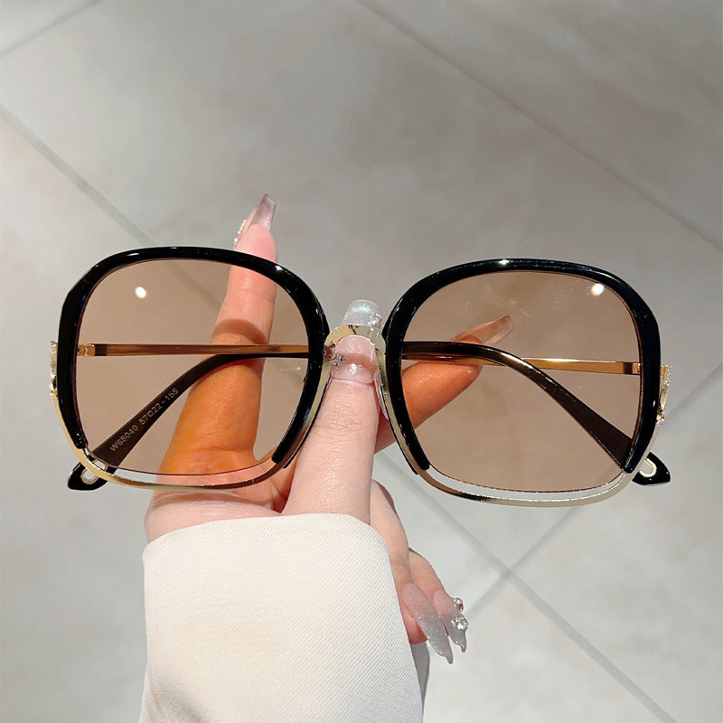 Women'S Luxury Square Frame Fashion Glasses - Anti-Blue Light & Polarized Lenses, Metallic temples