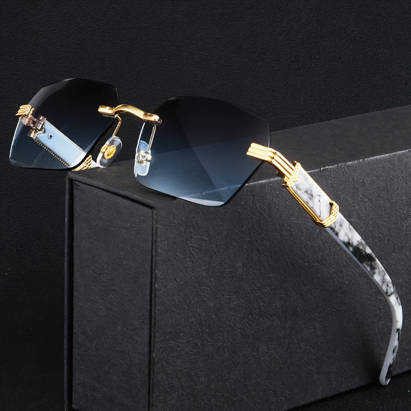 2023 Men'S Retro Frameless Fashion Glasses with Marble Pattern & Golden Accents - Thickened PC Lenses