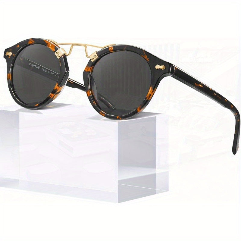 CARFIA Women's Retro Round Polarized Fashion Glasses - UV Protection Acetate Tortoiseshell Frame