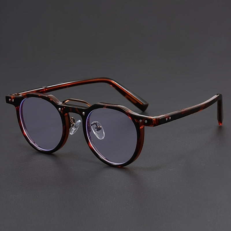 Men'S Stylish Round Frame Fashion Glasses - Blue Light Blocking, Anti-Glare Lenses, Durable PC Material