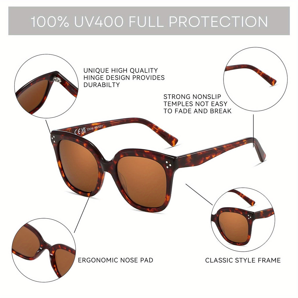 ZENOTTIC Polarized Glasses Women Trendy: Square Designer Acetate Glasses - Retro Shades For Vacation UV400 Protection