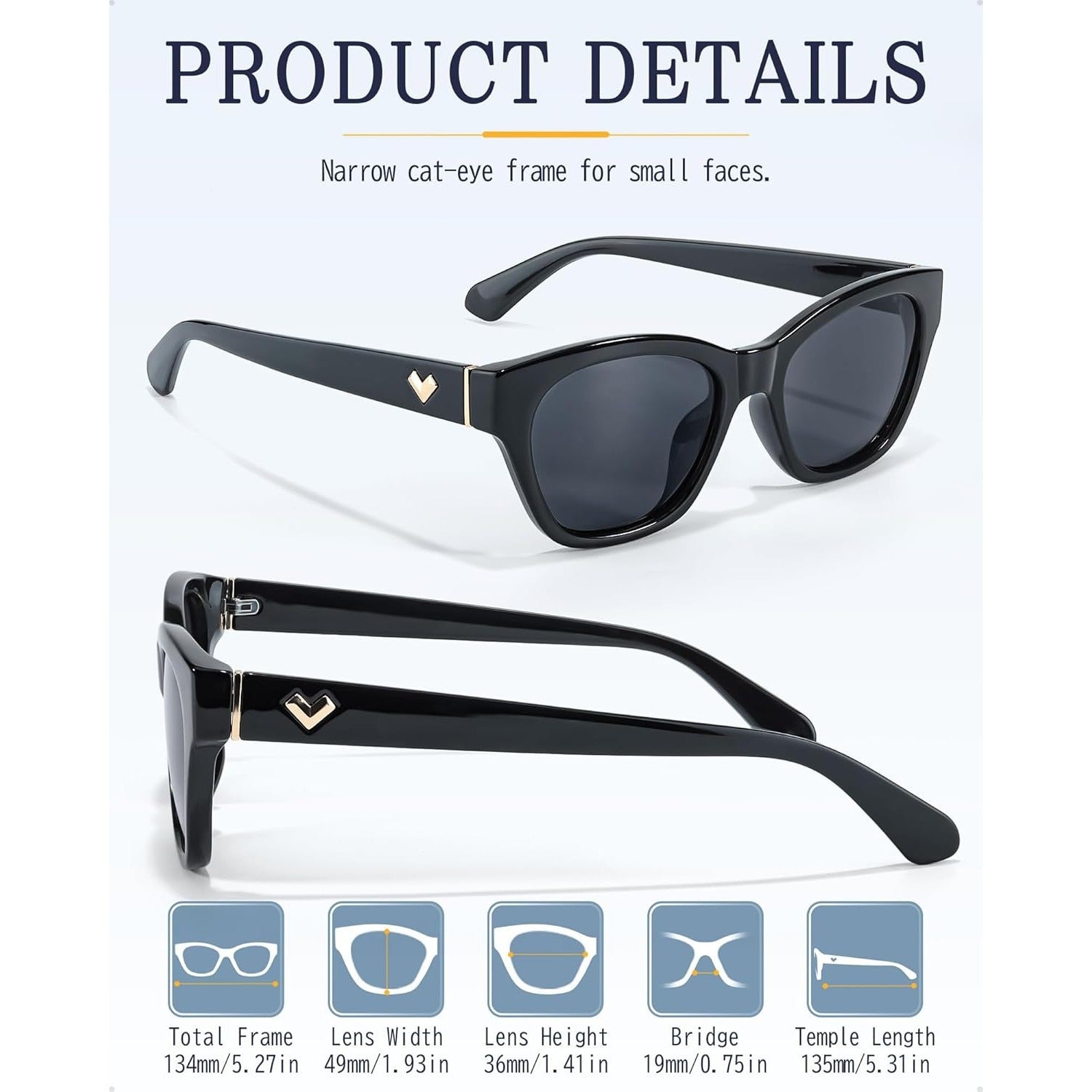 Small Polarized Glasses for Women Trendy Classic Cat Eye Glasses for Narrow Face with UV400 Protection LS2315