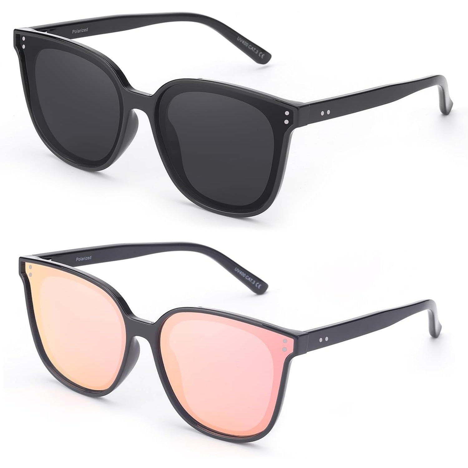 2pcs COOLEAR Polarized Cat Eye for Women, Rectangle Frame, TAC Lens