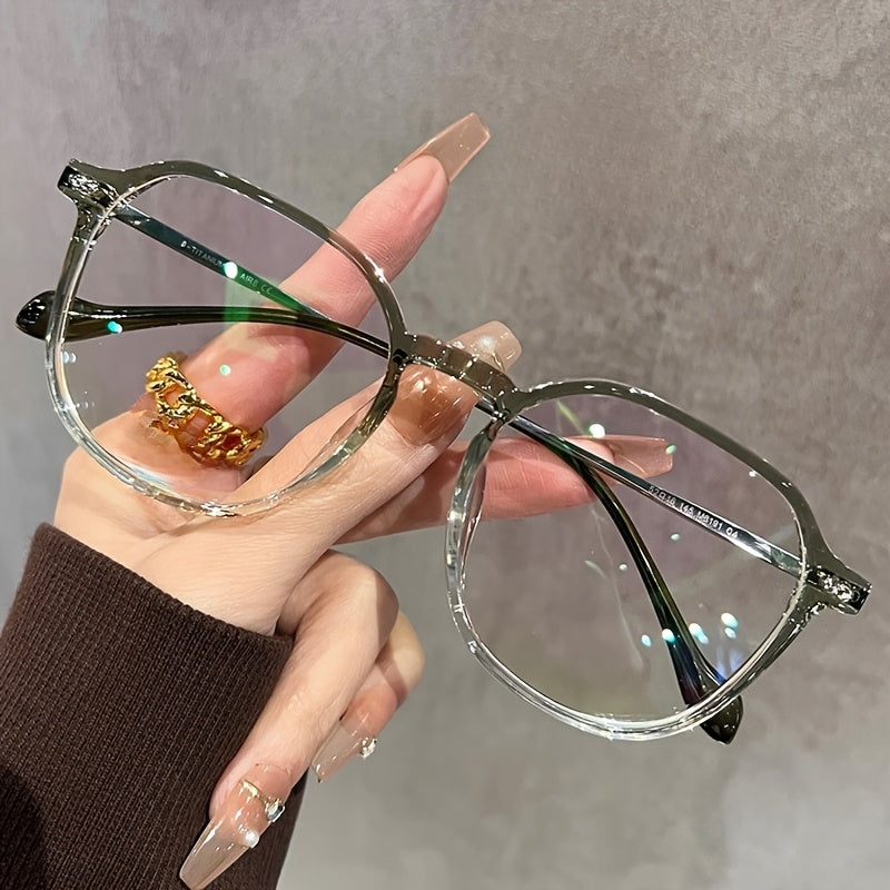 Women's Advanced Fiona Fang Square-Round Frame Fashion Glasses - Anti-Blue Light Non-Prescription Eyewear with Black & Green Accents