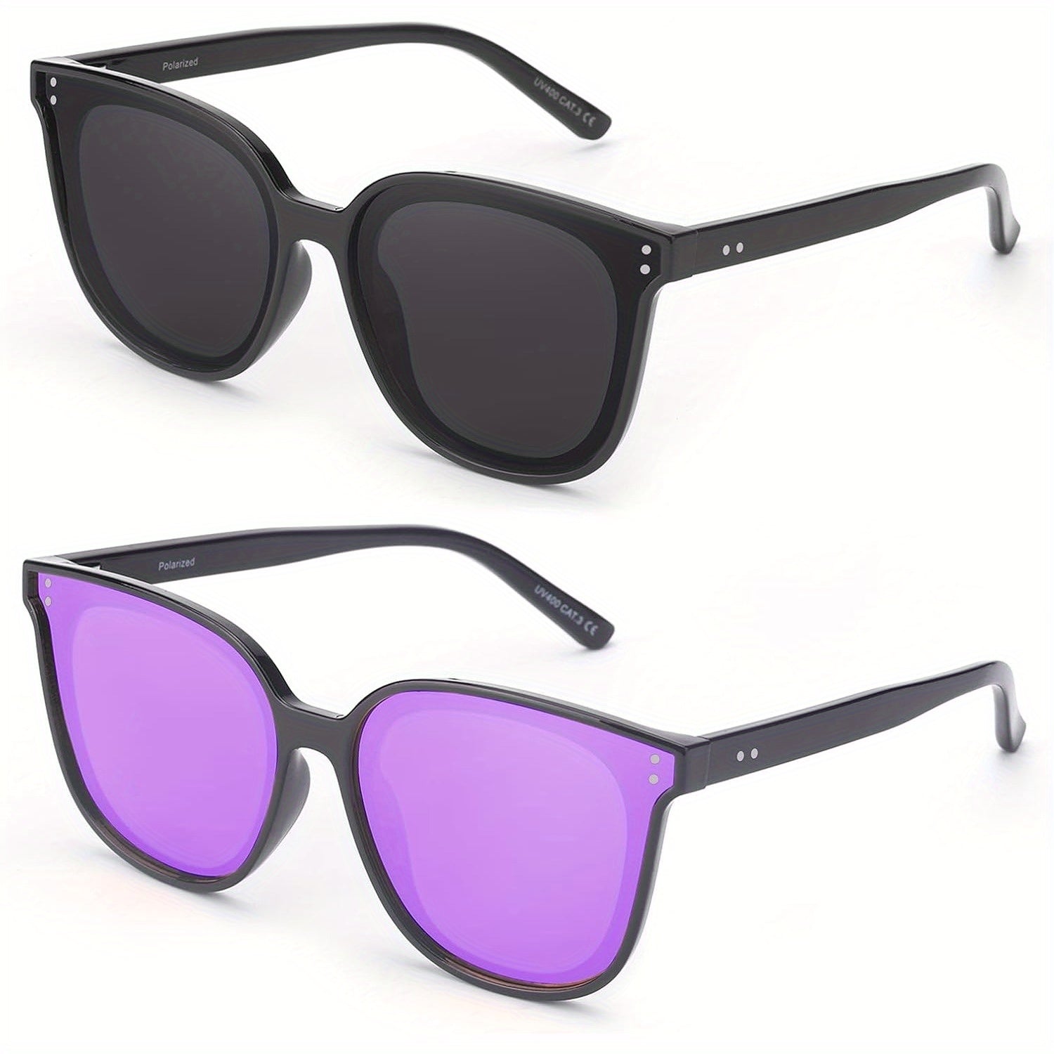2pcs COOLEAR Polarized Cat Eye for Women, Rectangle Frame, TAC Lens