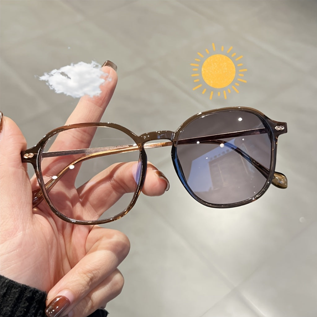 1 Pair Women'S Color-Changing Fashion Glasses - Oversized Oval Frame