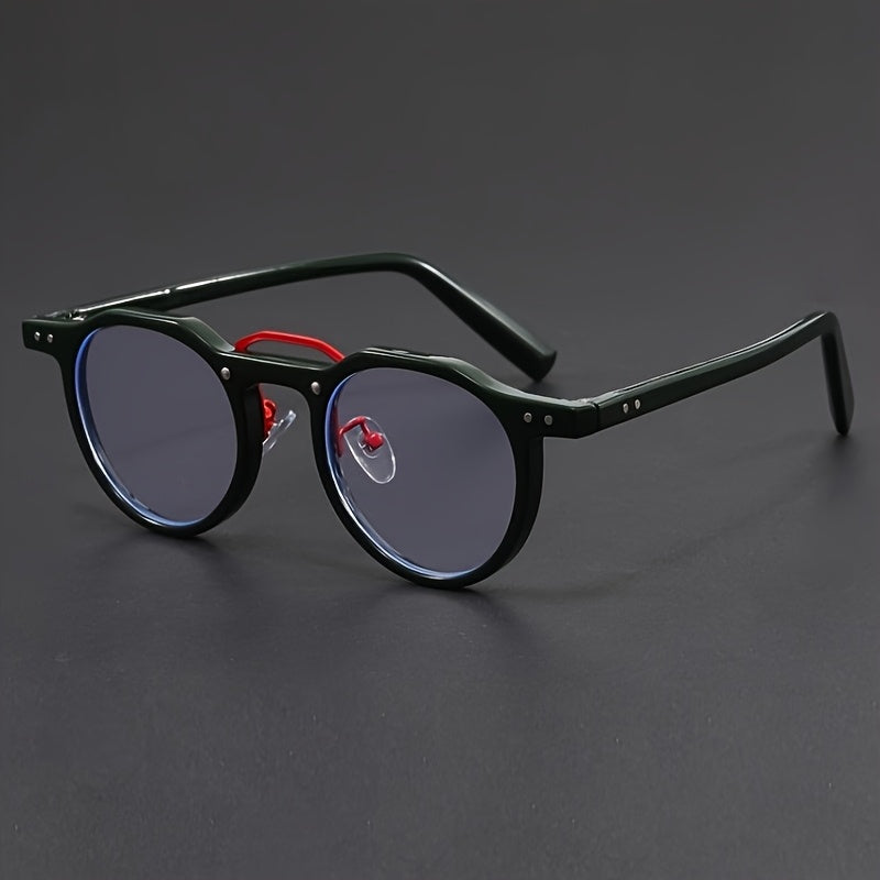 Men'S Stylish Round Frame Fashion Glasses - Blue Light Blocking, Anti-Glare Lenses, Durable PC Material