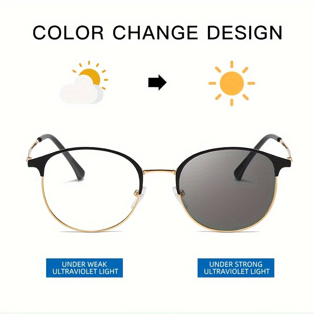 1 Pair of Stylish Round Fashion Glasses for Men & Women - Photochromic Lenses