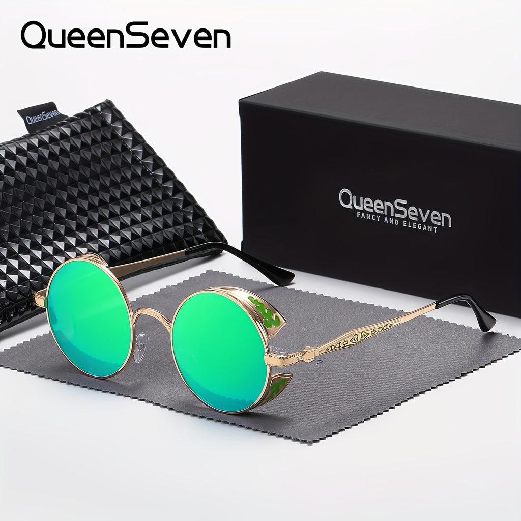 QueenSeven Retro Punk Oversized Fashion Glasses for Men & Women - High-End Metal Frame Orange-Yellow Gradient Lenses