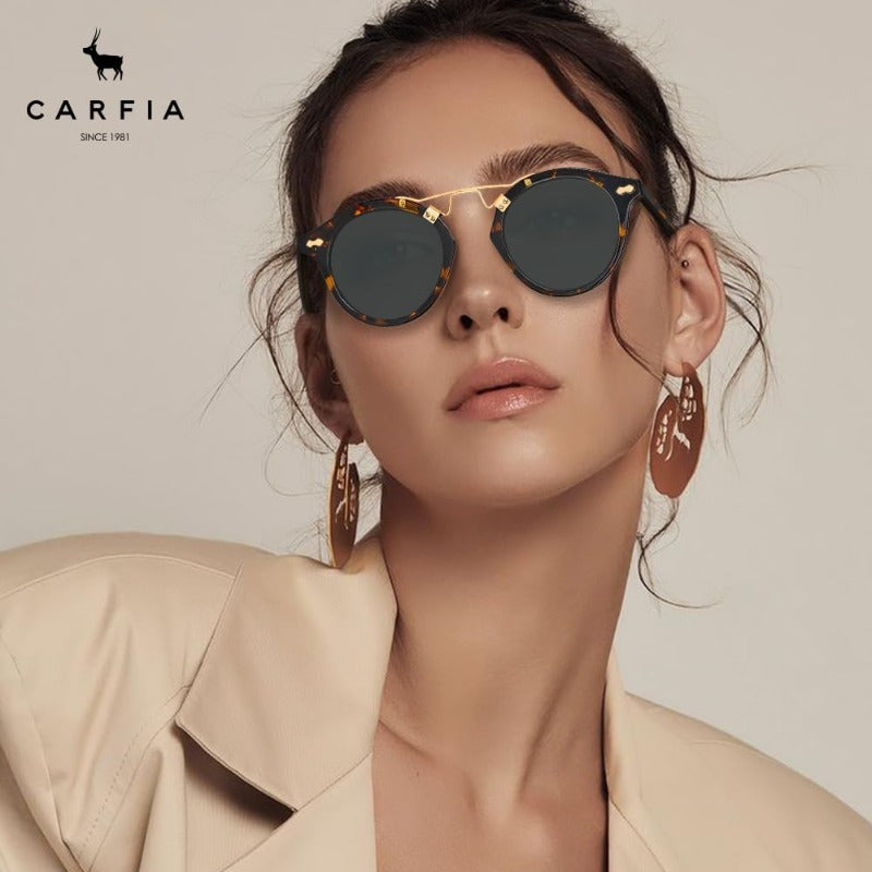 CARFIA Women's Retro Round Polarized Fashion Glasses - UV Protection Acetate Tortoiseshell Frame