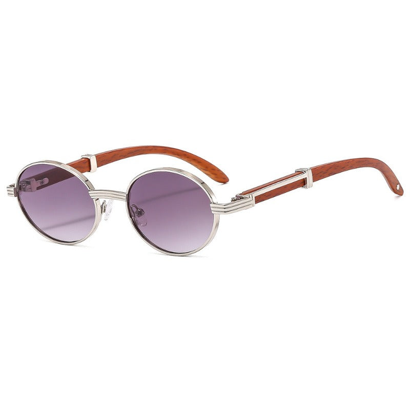 Women's Retro Oval Fashion Glasses with Stylish Wood Grain Arms