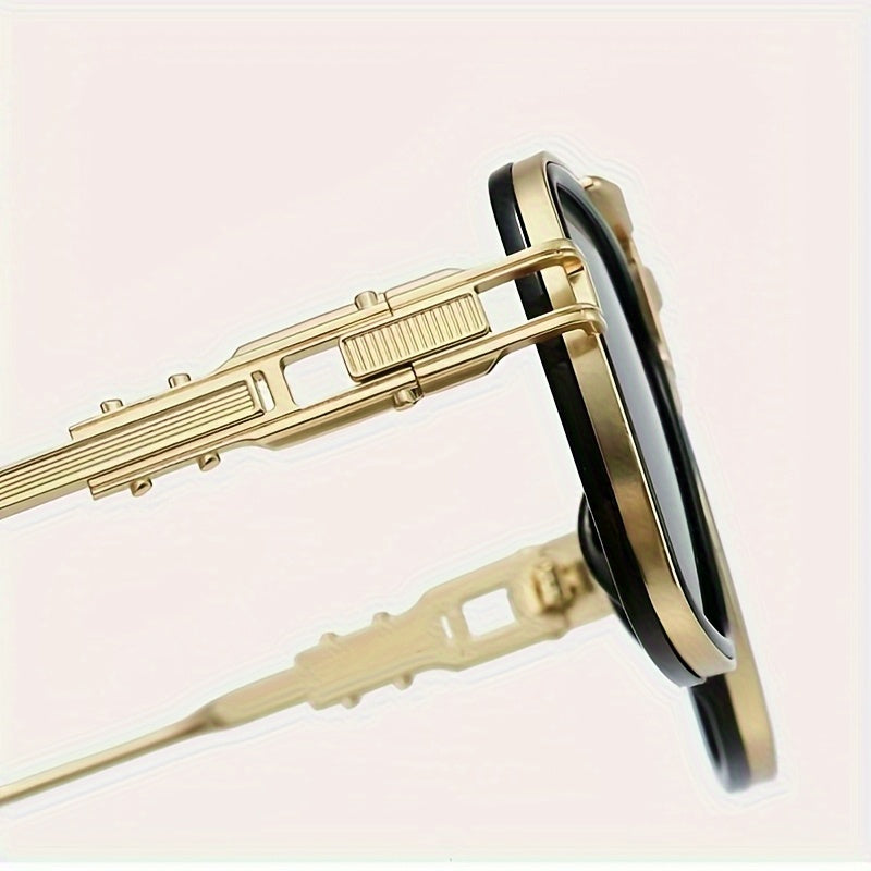 1 Pair Punk Style Square Glasses - Gray to Yellow Gradient Color-Changing Lenses, Oversized Square Frames