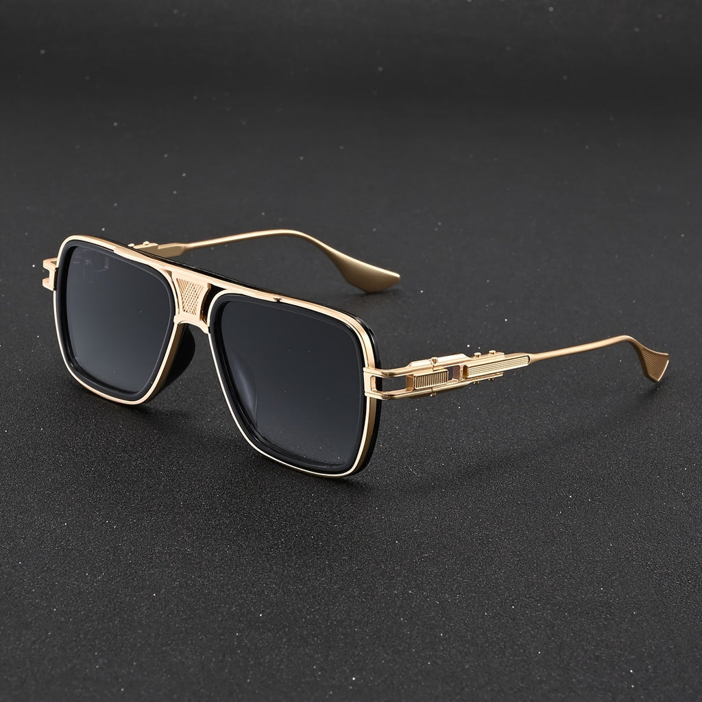 1 Pair Punk Style Square Glasses - Gray to Yellow Gradient Color-Changing Lenses, Oversized Square Frames