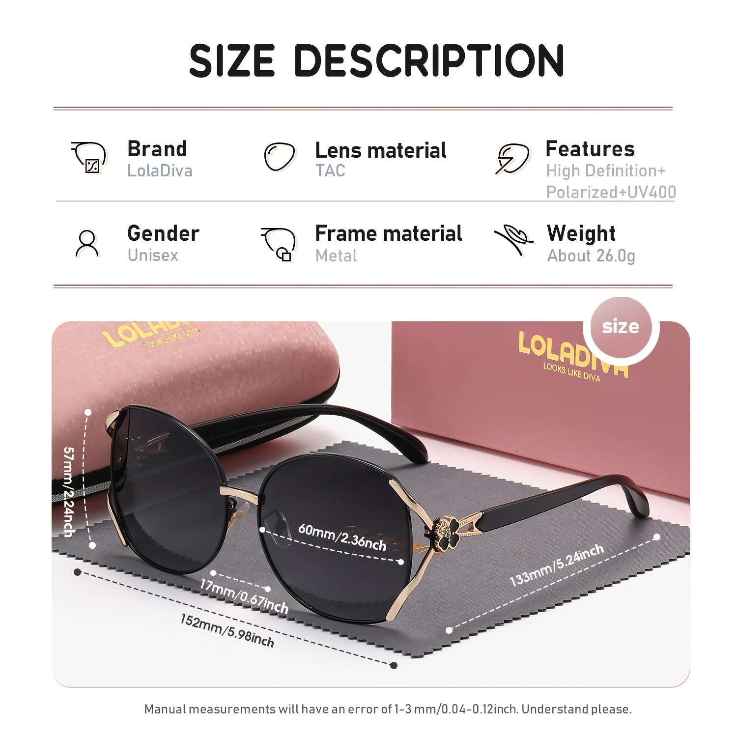 LolaDiva Unisex Casual Full Frame Polarized Glasses UV400