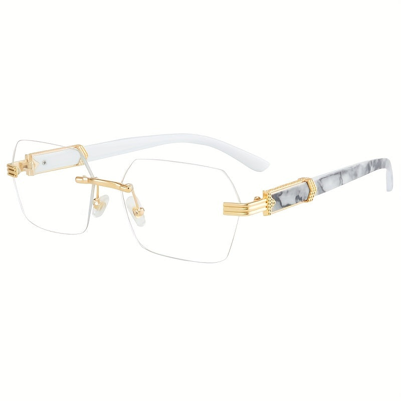 2023 Men'S Retro Frameless Fashion Glasses with Marble Pattern & Golden Accents - Thickened PC Lenses