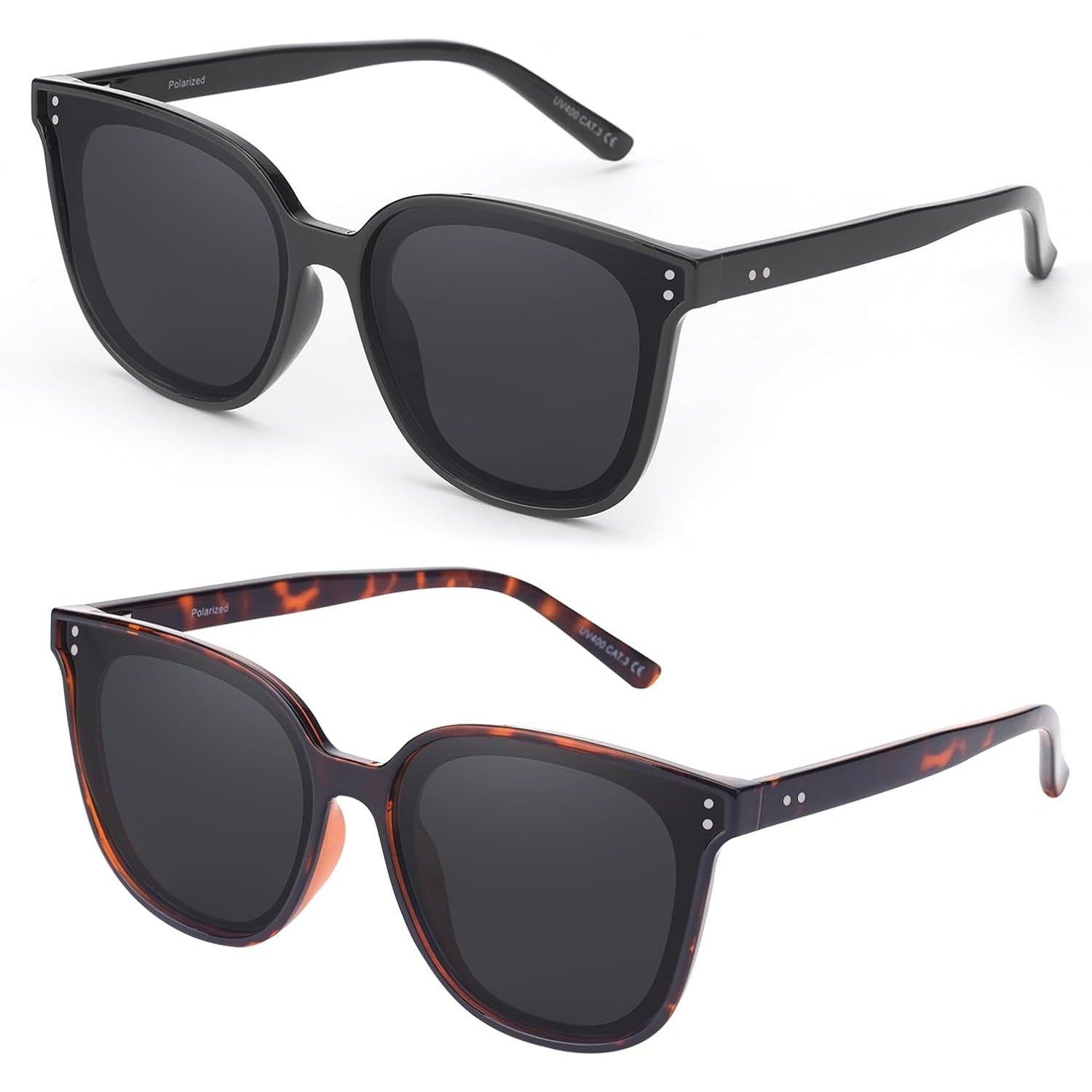 2pcs COOLEAR Polarized Cat Eye for Women, Rectangle Frame, TAC Lens