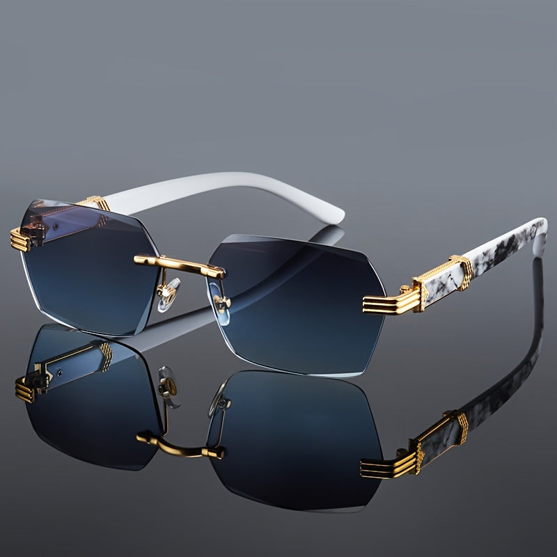 2023 Men'S Retro Frameless Fashion Glasses with Marble Pattern & Golden Accents - Thickened PC Lenses