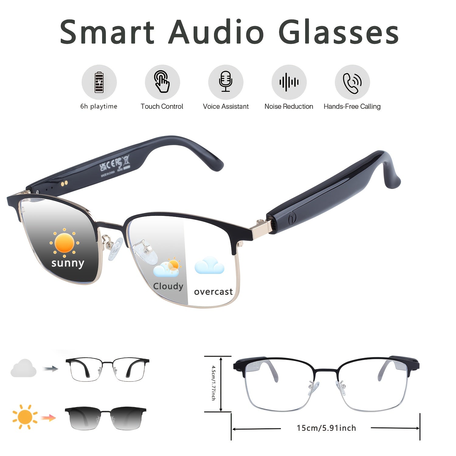 New Smart Glasses for 2024, Equipped with A Built-in Microphone And Speake