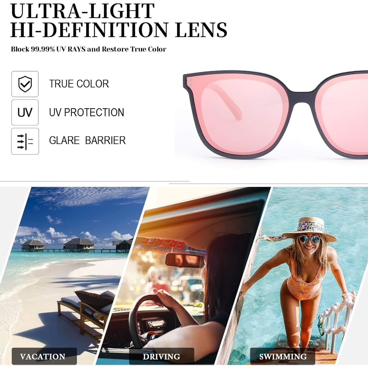 2pcs COOLEAR Polarized Cat Eye for Women, Rectangle Frame, TAC Lens