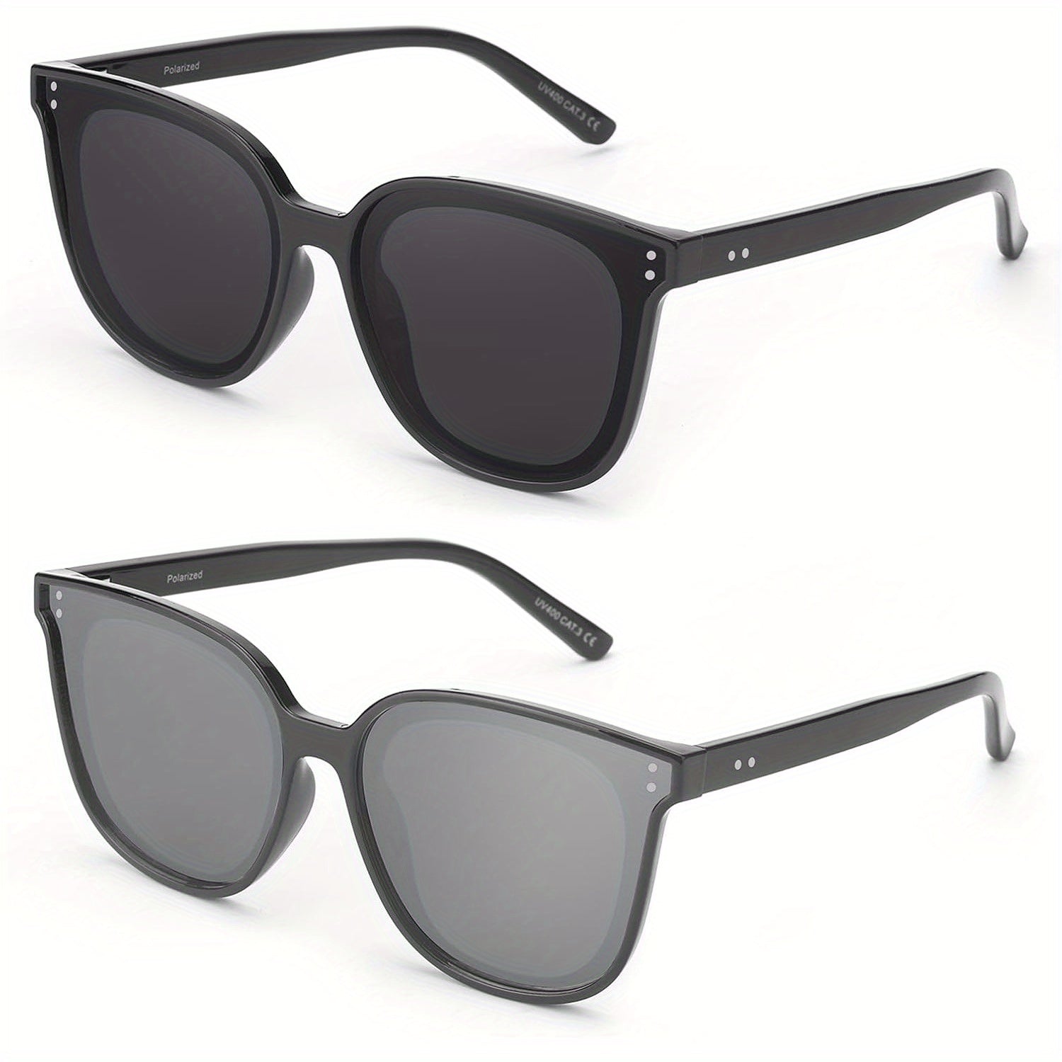 2pcs COOLEAR Polarized Cat Eye for Women, Rectangle Frame, TAC Lens