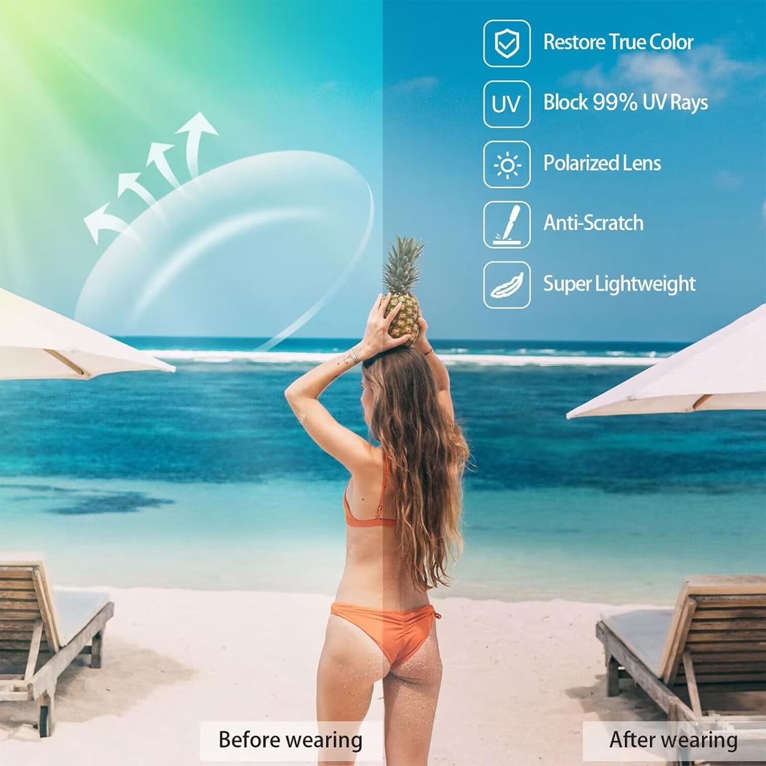 2pcs COOLEAR Polarized Cat Eye for Women, Rectangle Frame, TAC Lens