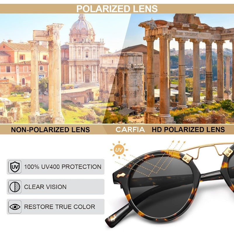 CARFIA Women's Small Face Retro Round Polarized Fashion Glasses - UV Protection 400nm