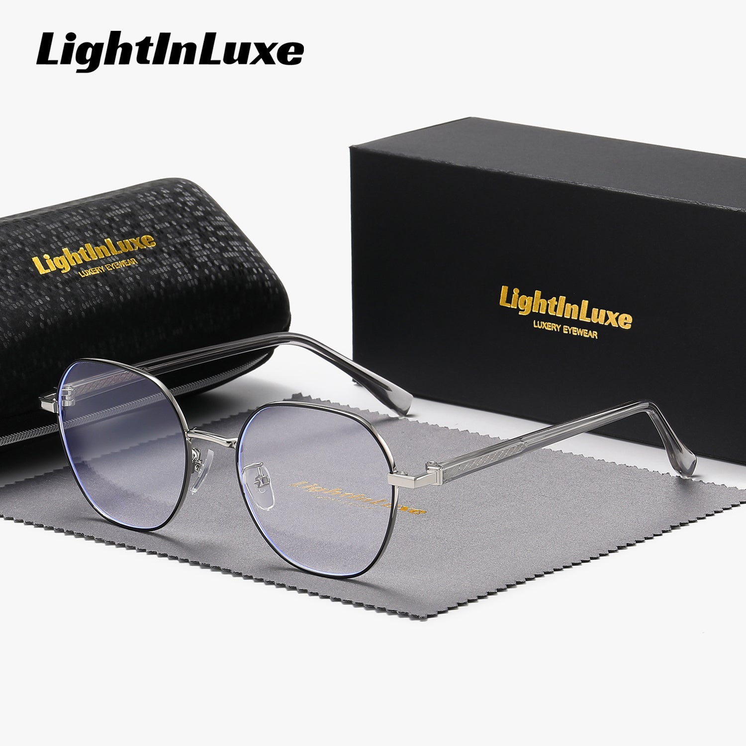 LightInLuxe Unisex Clear Anti-Blue Light Sunglasses - Full Frame Oval Eyewear with Case